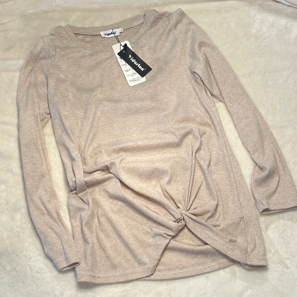 Yankee Beige Twist Detail Long Sleeve Top